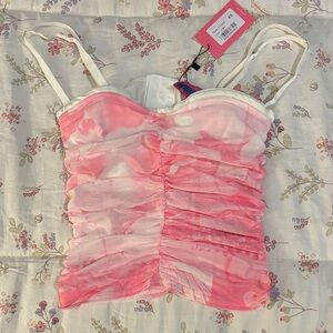 Edikted Pink and White Ruched Camisole Top Size Xs